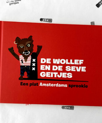 Voorkant van het boekkie de Wollef en de seve geitjes. Een plat Amsterdams sprookie
