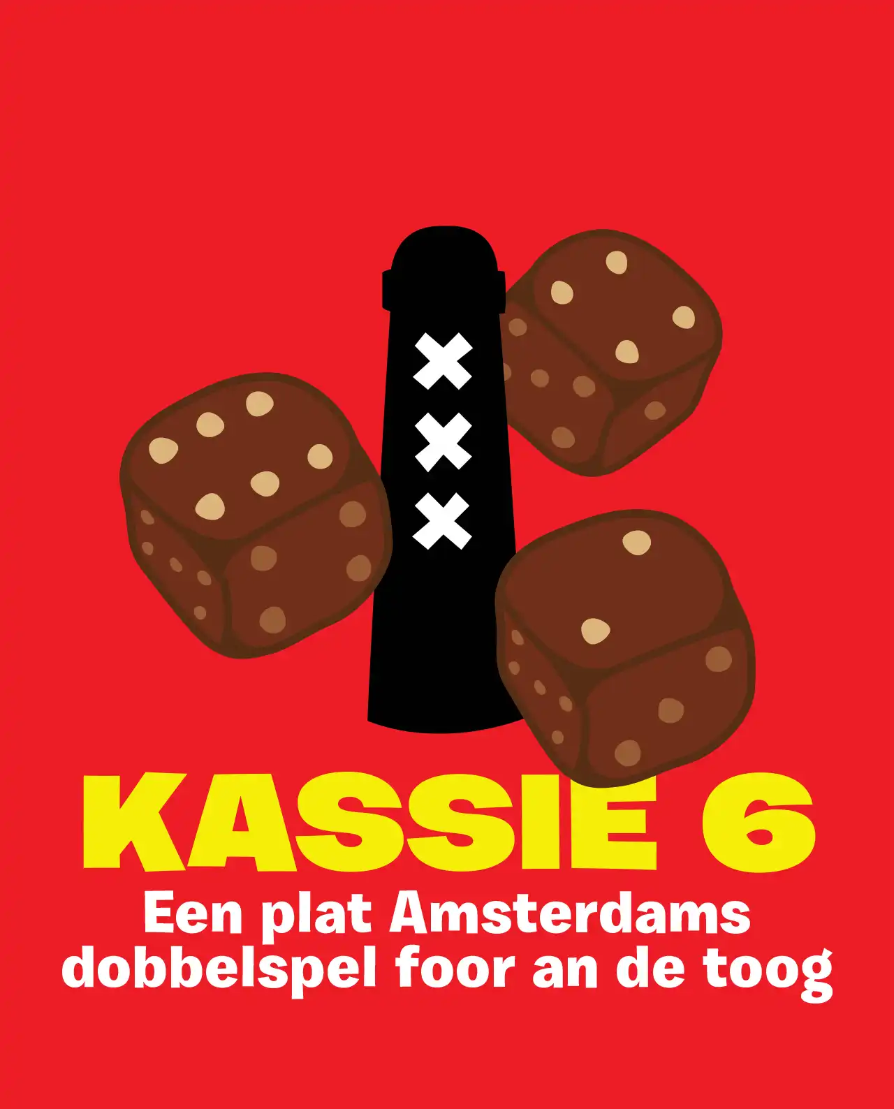 Kassie zes een Amsterdams dobbelspelletje met drie dobbelstenen.